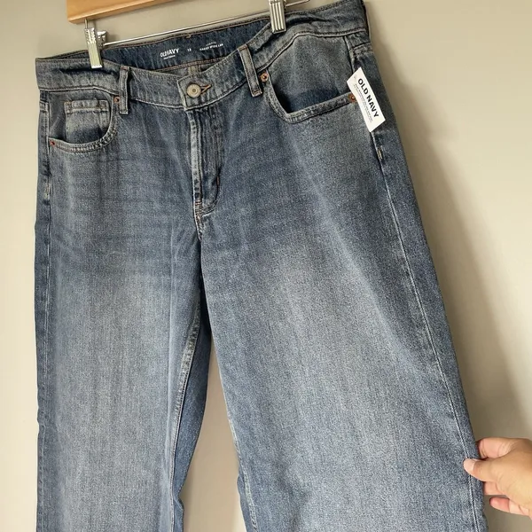 Old Navy Low Rise Baggy Wide Leg Denim Jeans Pants Cotton Blend Blue Size 12 - Image 5