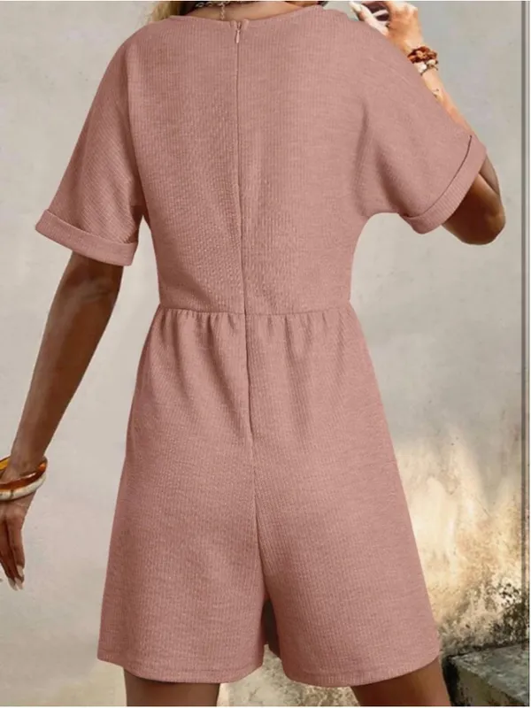 NEW Soft Casual Short Sleeve V Neck Zipper Short Romper M - Image 2