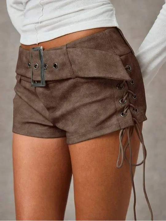 NWT Boutique Brown Side Tie Waist Eyelet Detail Shorts in Chocolate. Size Medium - Image 5