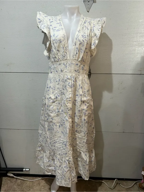 Reformation Ivory Maxi Dress with Lavender Floral Print - Image 2