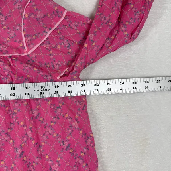 LoveShackFancy Pink Floral Cotton Tie Neck Tassel Peasant Blouse Small - Image 4