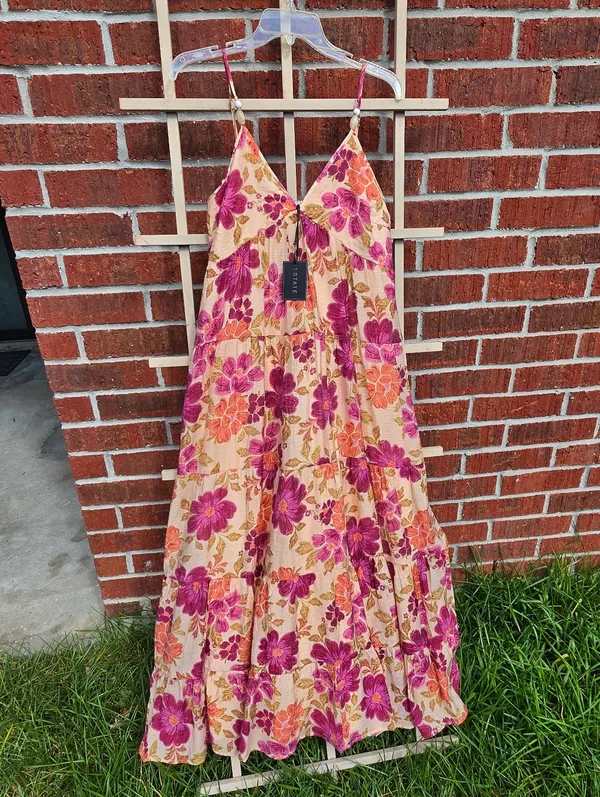 1. STATE Floral Tiered Maxi Dress Mediuml Boho Resort Sundress - Image 2