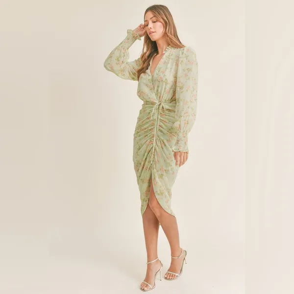Mable Alejandra floral midi dress long sleeve‎ v-neck women’s size small dressy - Image 2