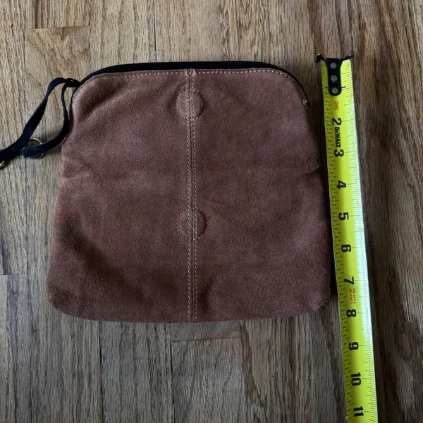 Danielle Nicole Brown Suede Foldover Clutch Bag‎ Black Trim Tassel Zip Boho - Image 3