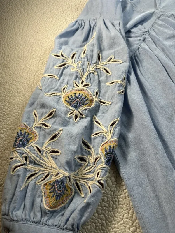 Zara Floral Embroidered Cotton Linen Dress Women’s Size S - Image 9