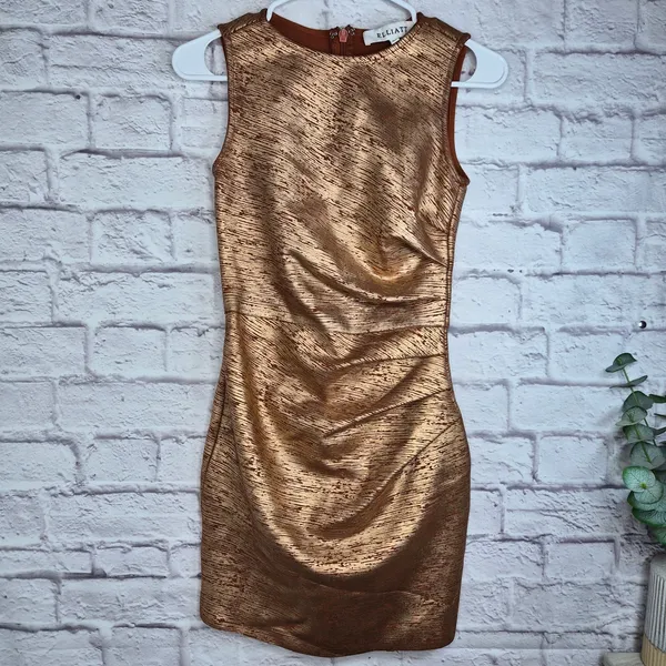 ELLIATT Rhian Metallic Ruched Mini Dress Rust Copper Bronze Bodycon XS Cocktail - Image 4