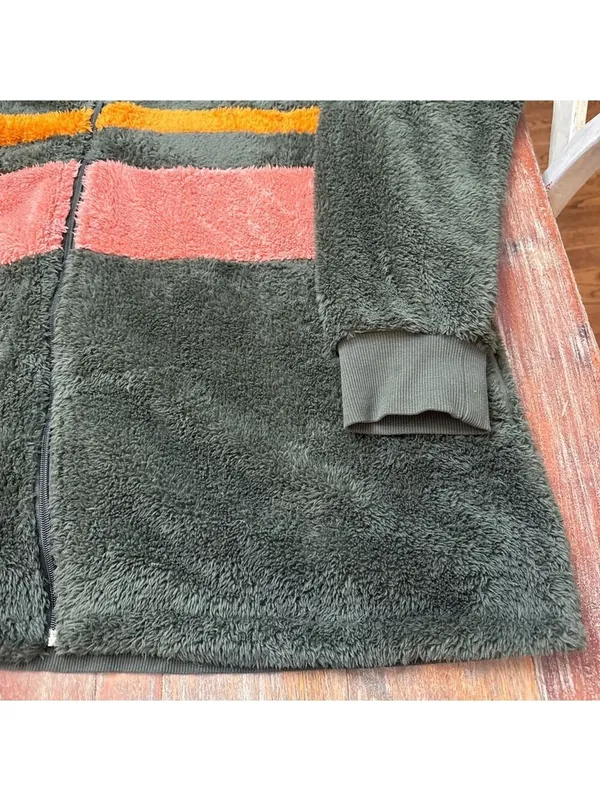 Evy's Tree Hadley Green Striped Plush Jacket 2X - Image 5