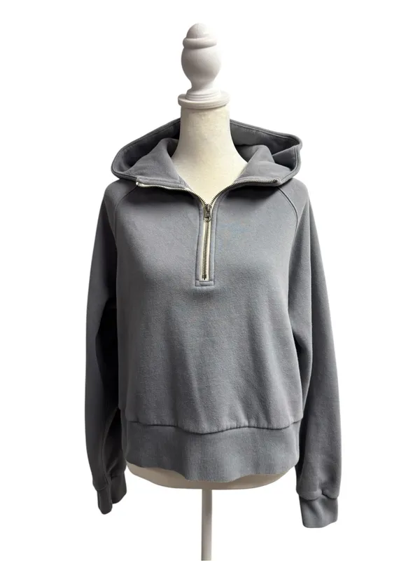 Vuori Restore Half 1/2 Zip Hoodie Fleece Sweatshirt Long Sleeve Gray Blue Medium - Image 3