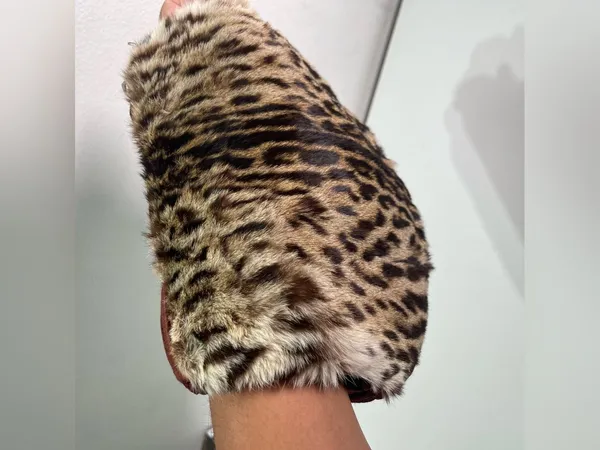 Vintage Animal Print Fur Muff Clutch Handbag Purse Talon Pull Zip - Image 3