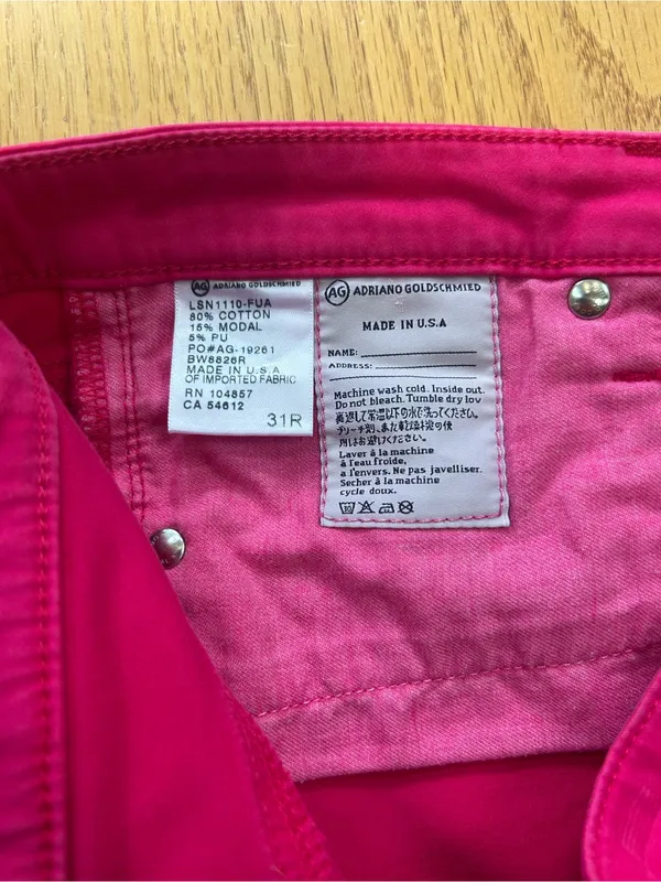 AG Adriano Goldschmied The Stilt Pink Cigarette Jeans Keep A Breast‎ Boobies 31R - Image 5