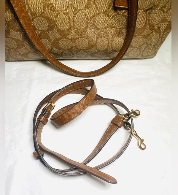 Coach Canvas Crossbody Bag With Signature Logo Brown Gold With Strap - Image 6