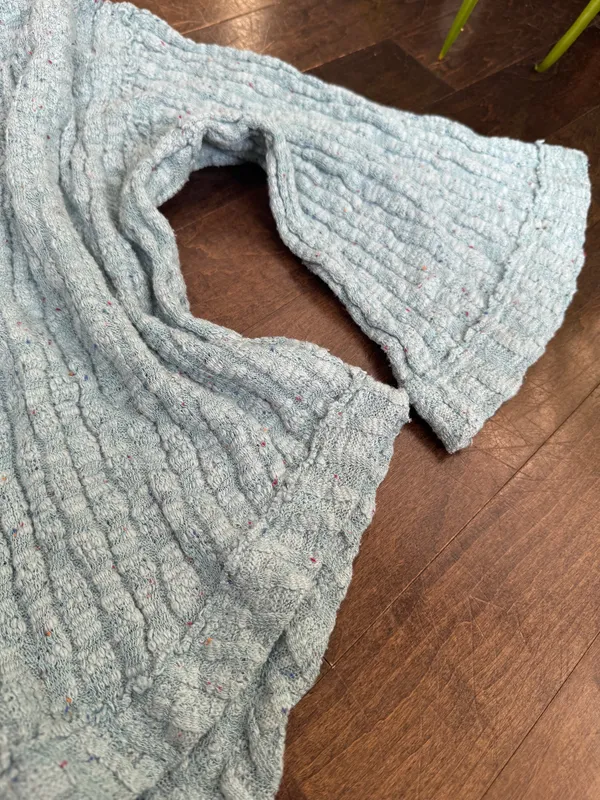 Free people Light blue hooded oversized knit sweater poncho with bell sleeves - Image 4
