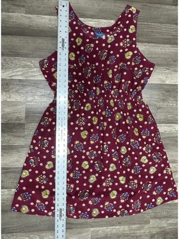 Vintage April Cornell Corduroy Midi Dress XL Burgundy Heart Print Cottagecore - Image 11