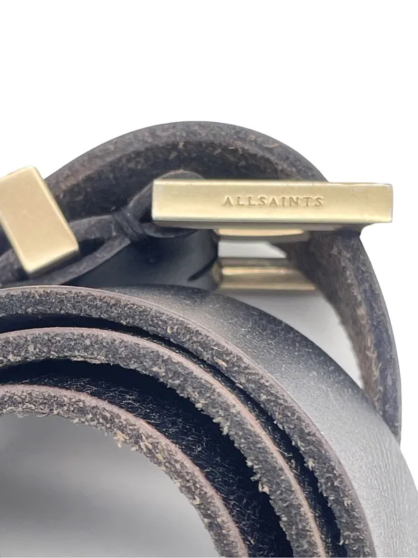 AllSaints Women’s Size S Black Genuine Leather Wide Waist Belt Gold Buckle - Image 6