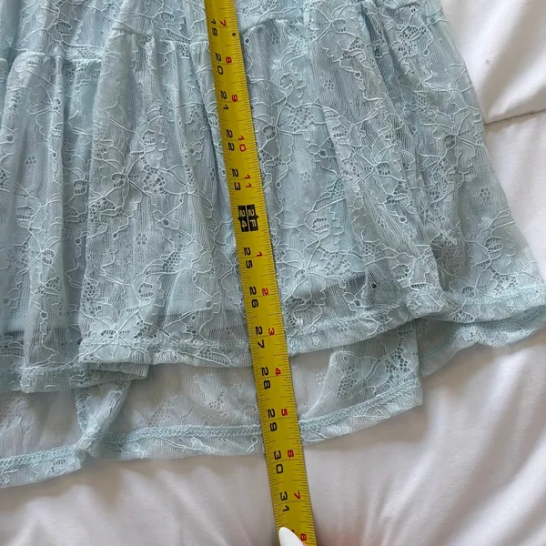 Light Blue Floral Lace Tiered Midi Skirt Boho Cottagecore Peasant Small - Image 2