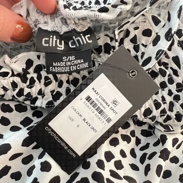 City Chic NWT Black White Corina Spot Sleeveless Smocked Maxi Dress Size S/16 - Image 9