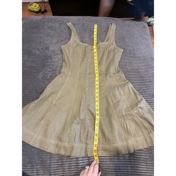 Christian Lacroix Square Neckline Sage Green Mini Dress Size Med NWT Linen Blend - Image 3