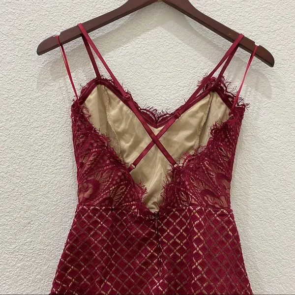 AKIRA Burgundy Lace Bodysuit M - Image 6