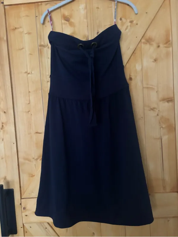 Anthropologie Allihop Navy Strapless Tie Front Babydoll Mini Dress‎ M - Image 10