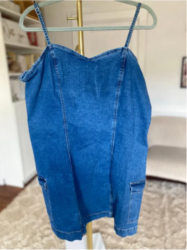Celebrity Pink Denim Mini Dress Y2K Cargo Casual Cool Girl City Western 2000s 3X - Image 2