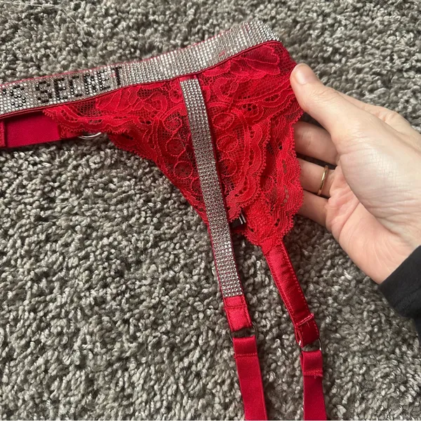 Victoria's Secret Red Lace Belt with Rhinestones - Image 3