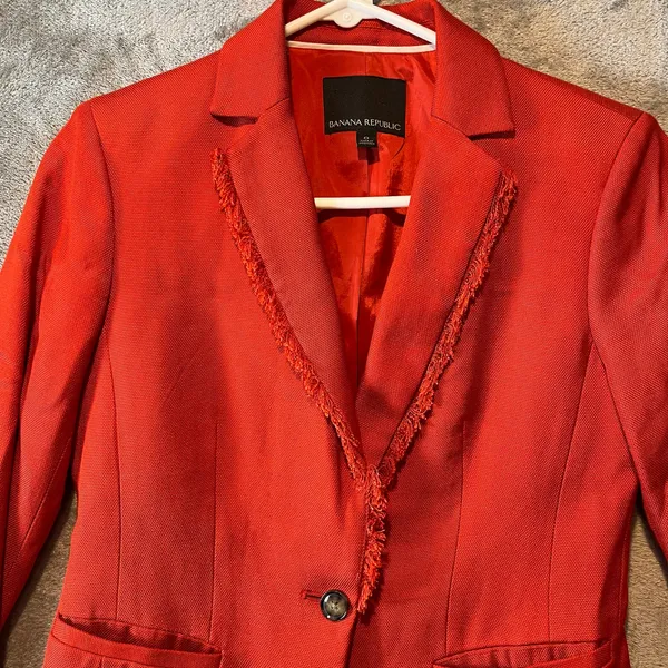 Banana Republic Orange Blazer Jacket Single Button Tailored Fit Fringe Trim SZ 0 - Image 2