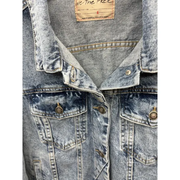 Free People Women's‎ Rumors Seamed Light Wash Denim Classic Jacket Grunge Size L - Image 3