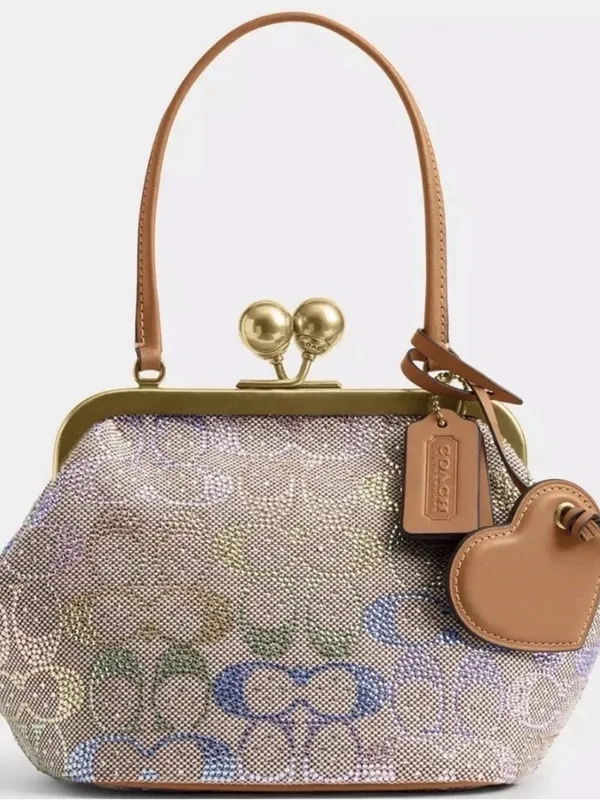 NWT SOLD OUT Coach Kisslock Bag 16 Crystal Signature Jacquard Rainbow Candy HTF - Image 4