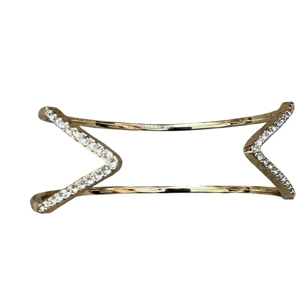 Victorias Secret Gold Tone Crystal Geometric Double Band Cuff Bracelet‎ - Image 7
