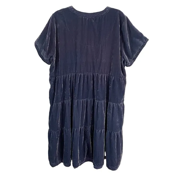Anthropologie Maeve Harper Crushed‎ Velvet Dress Women's 1X Blue Teired Babydoll - Image 4