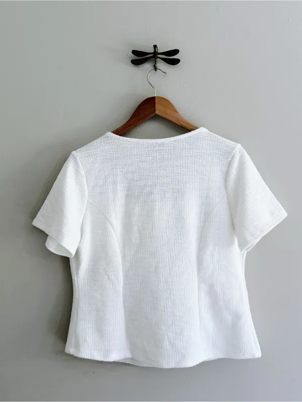 Harlow White Square-Neck Boucle Co-Ord Button Front Short Sleeve Top Women’s XL - Image 5