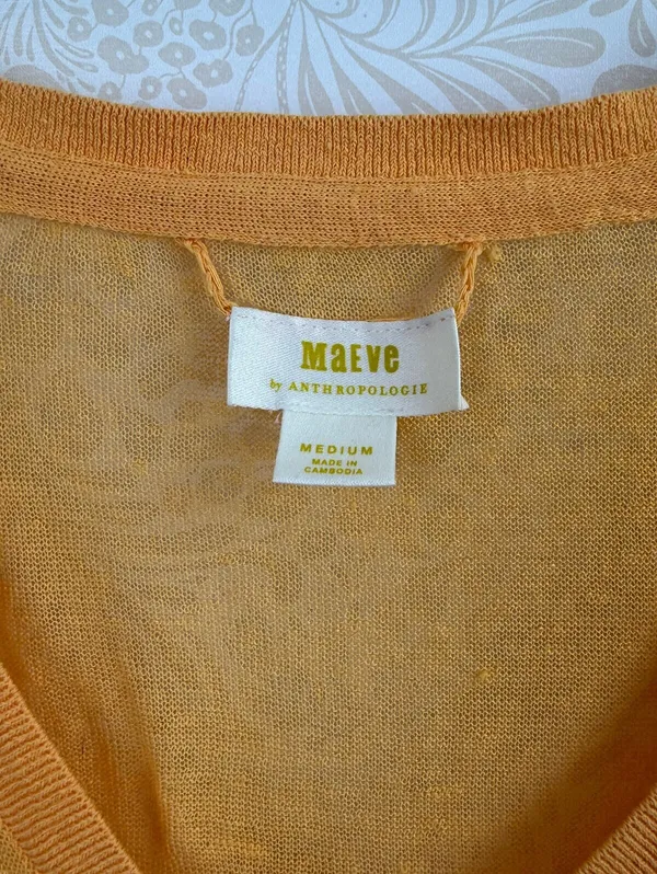 Maeve by Anthropologie Orange Oversized Linen V-Neck Sweater - Size - Medium - Image 9