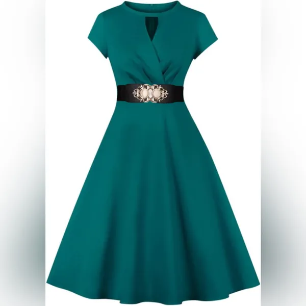 Golden Double Buckle Black Waspie Belt Stretchy Elastic Accentuating‎ Waist Band - Image 6