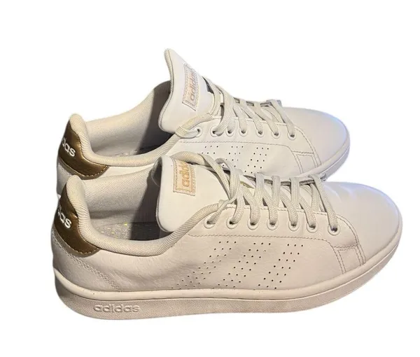 ADIDAS Womens(Sz 8)White Leather Cloudform Gold trim Sneakers 29Y001 - Image 3