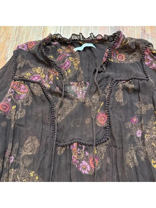 Maurices Brown Paisley Top Medium Flowy Boho Sheer Crinkle - Image 2