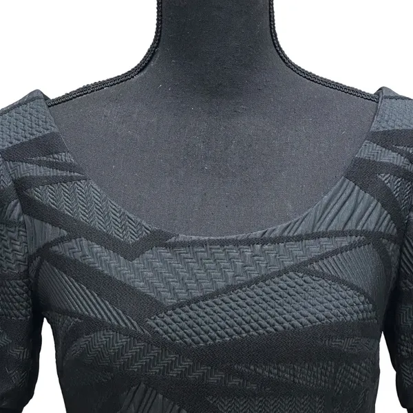 ELENE CASSIS Black Textured Puff Sleeve Fitted Dress 4 Lined‎ Cocktail Evening - Image 3
