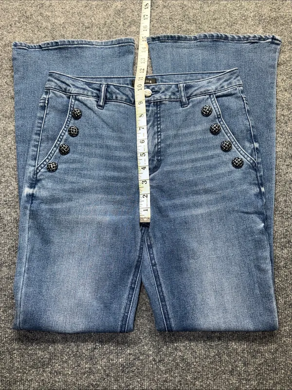 Cache Light Blue Flared Jeans with Decorative Buttons - Image 7