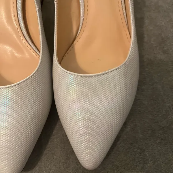 ROTCV Women's Pointed Block Heel Pumps in white iridescent - Image 5