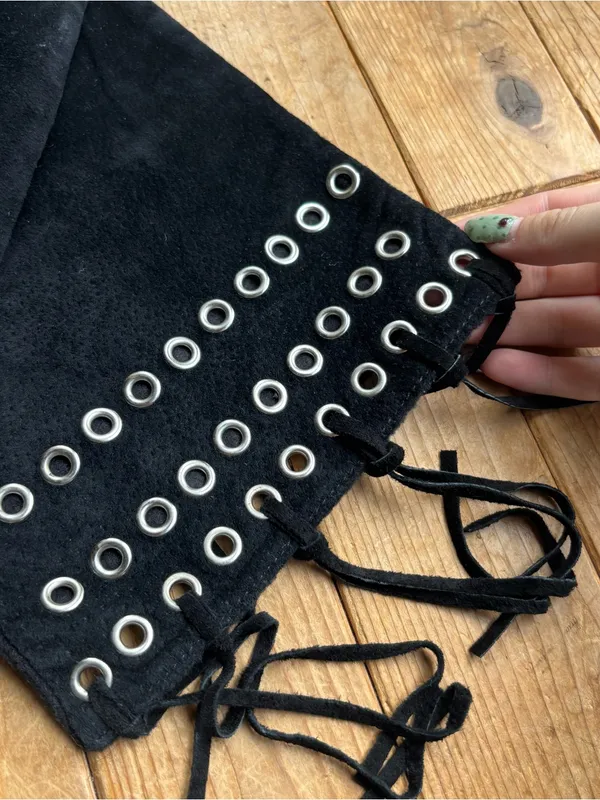 Black Suede Eyelet Fringe Scarf - Image 2