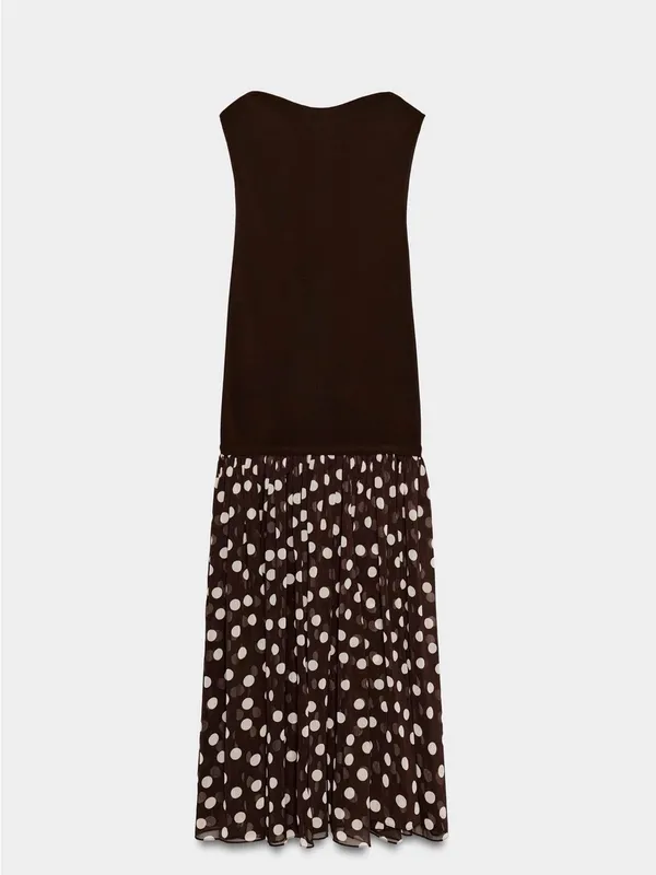 ZARA Strapless Brown Polka Dot Maxi Skirt Dress - Image 7