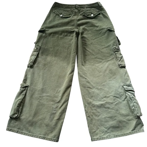 Forever 21 Premium Olive‎ Green Cargo Jeans Wide Leg Multi Pocket Womens Size 28 - Image 4