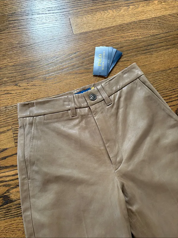 Ralph Lauren POLO NWT Taupe 100% lambs Leather wide -Leg Pants, 2 - Image 2
