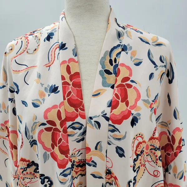Zara TRF Outerwear Duster Kimono Jacket S-M White Floral Thick Fabric Open Front - Image 5