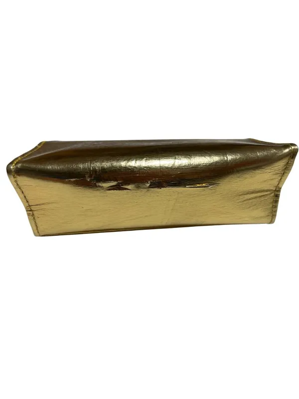 Tory Burch Gold Metallic Leather Cosmetic Case 7" X 3" Rectangular Design 2s - Image 2