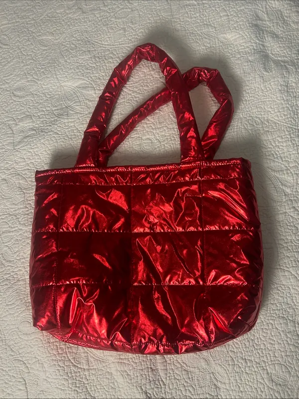 Shiny Quilted Red Tote Bag for Women - Image 3