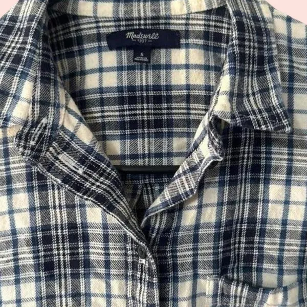 Women's Madewell Blue Plaid Button‎ Up Flannel Shirt Small - Image 4