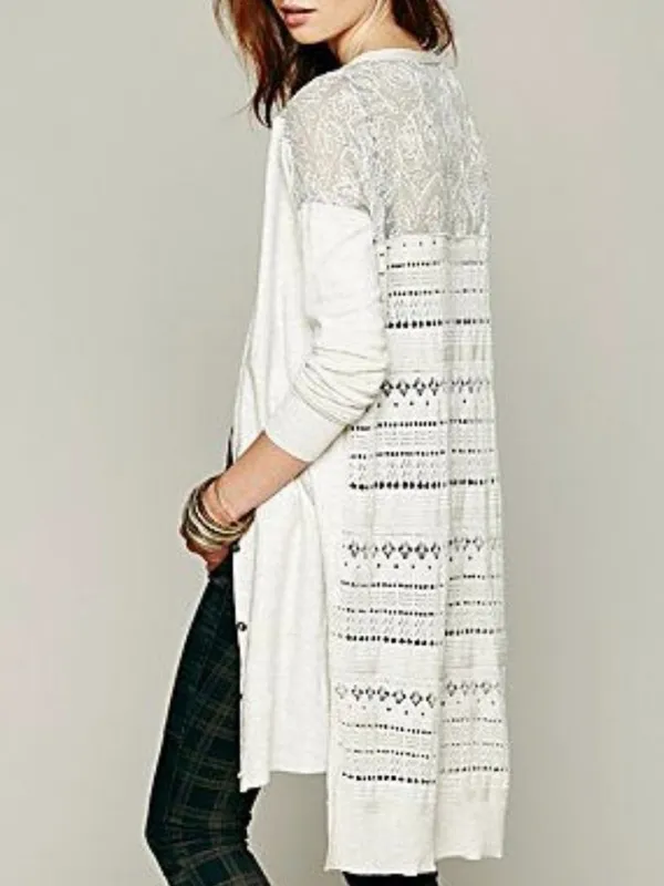 Free People Back To You Longline Duster Cardigan Embroidered Boho Crochet Casual - Image 2