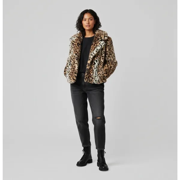 Chaus Leopard Faux Fur Coat Women’s Medium Animal Print Snap Front Jacket - Image 9