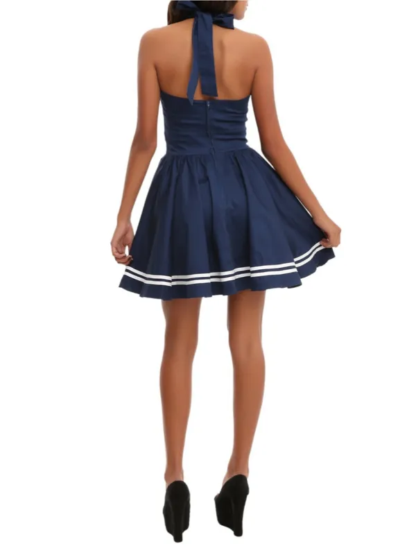 Hell Bunny Navy White Sailor Mini Dress Women's Size S - Image 9