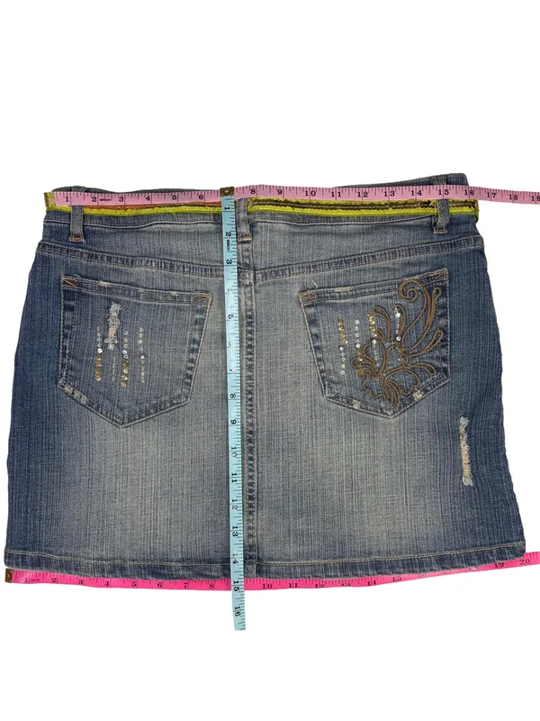 Vintage Y2K Southpole Jeans Sequin Distressed Denim Mini Skirt Size 13 - Image 3
